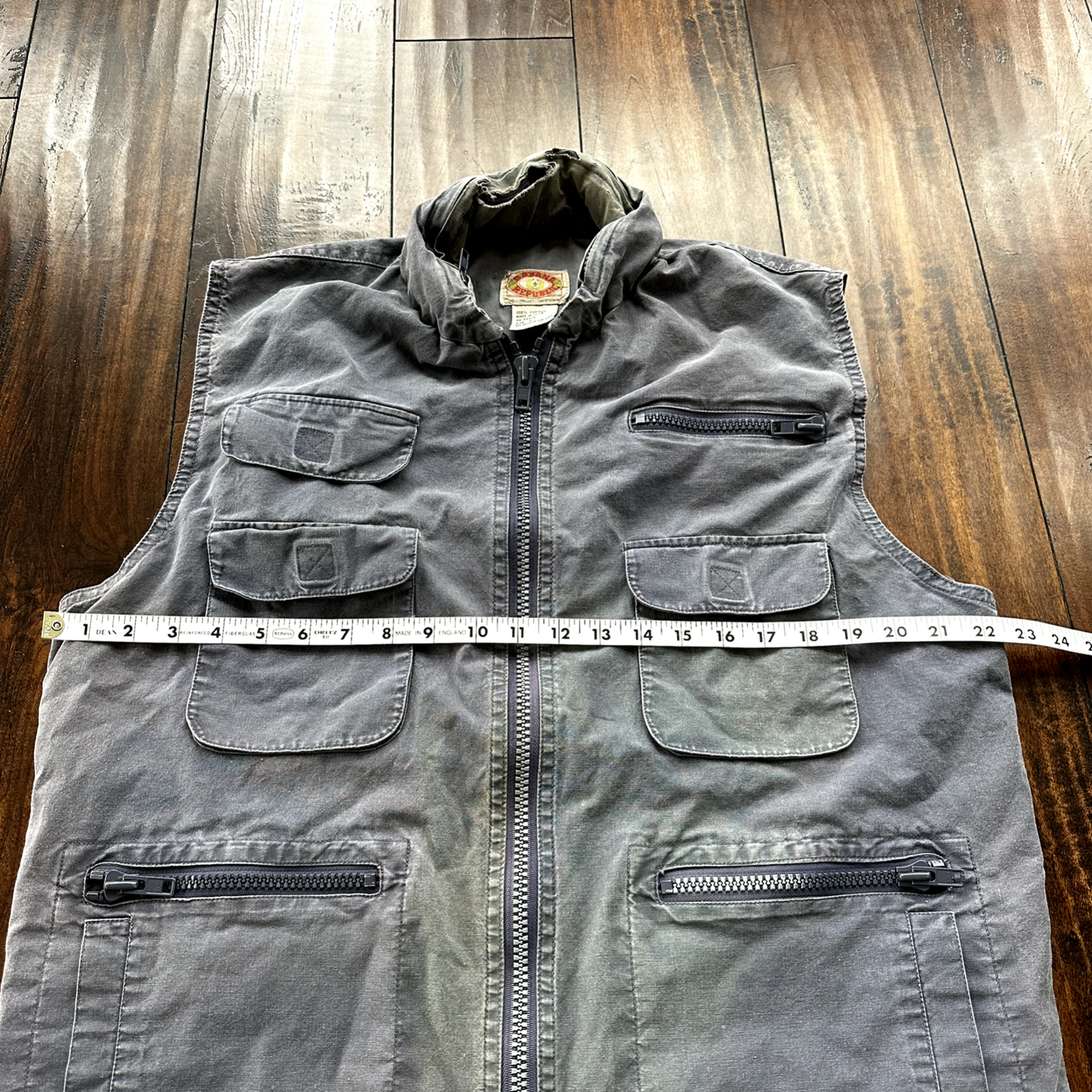 Banana Republic VINTAGE Safari Vest Mens Large Blue Pockets Cargo 90s Zipper