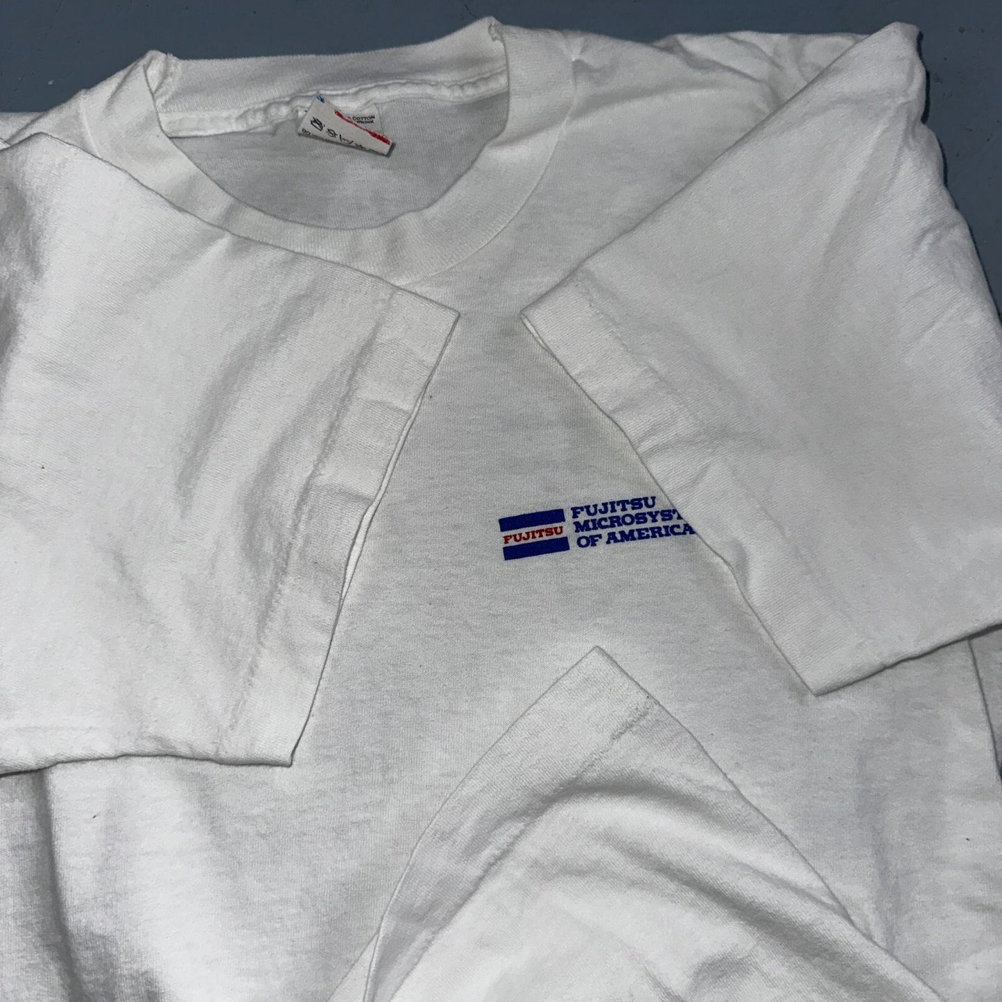 Fujitsu VTG T Shirt Asian FOTL America USA Camera Chinese Script Text Rap