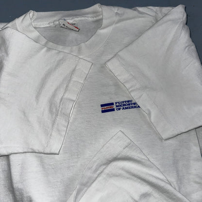 Fujitsu VTG T Shirt Asian FOTL America USA Camera Chinese Script Text Rap