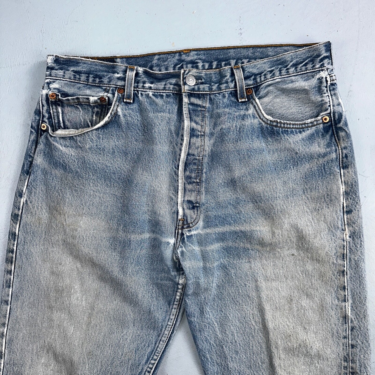 Levis 501 Vintage 90s USA XX Straight Leg Jeans Blue Light Wash 38x36 Act 34x31
