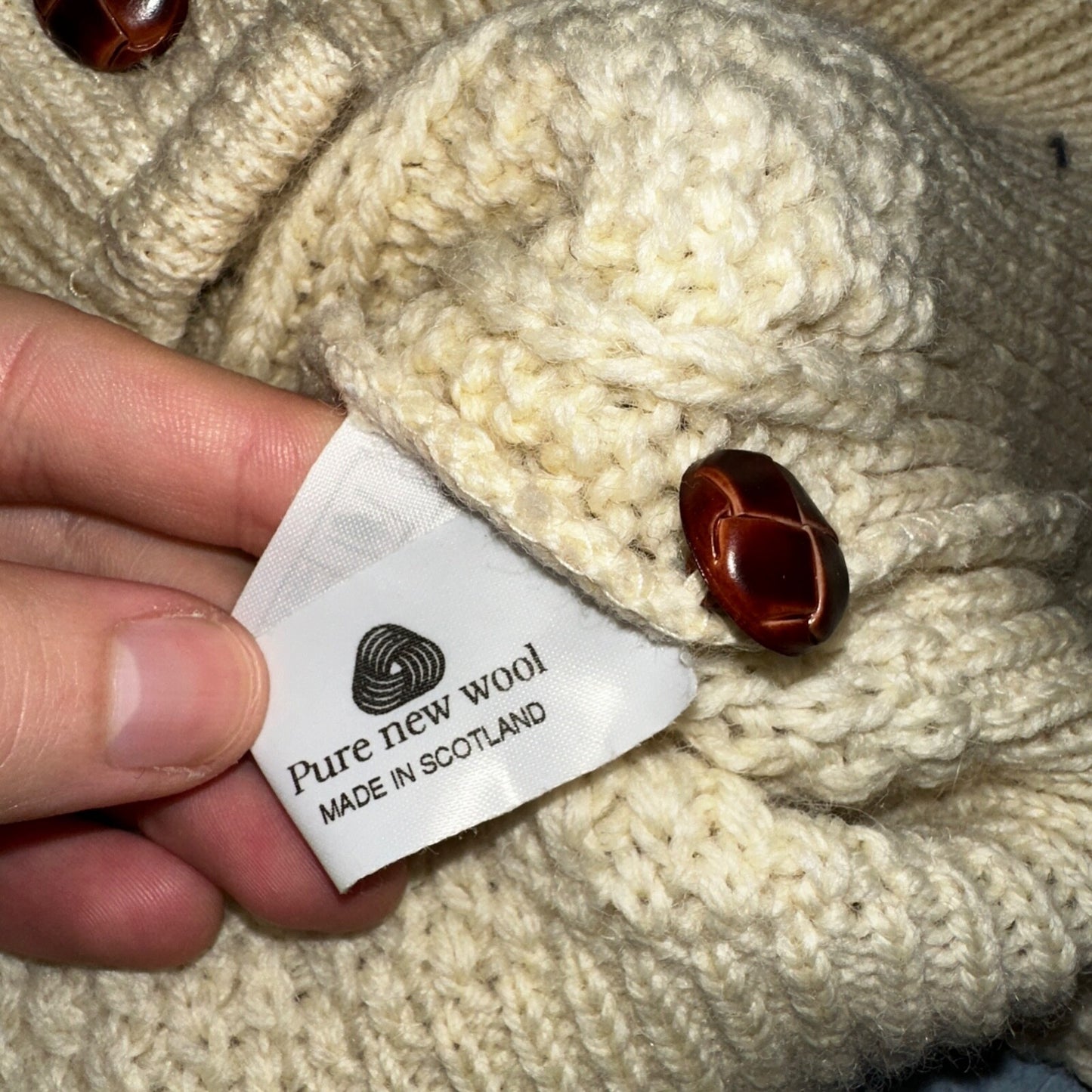 Highland Home Industries Cardigan Sweater VTG 70s Large Cable Knit Scotland Wool