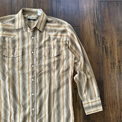 Mens ROPER Gold Collection Pearl Snap Button Front Pockets Western Shirt M Gold