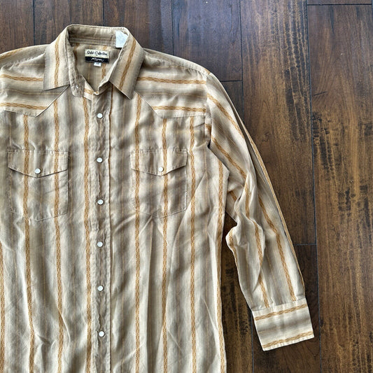 Mens ROPER Gold Collection Pearl Snap Button Front Pockets Western Shirt M Gold