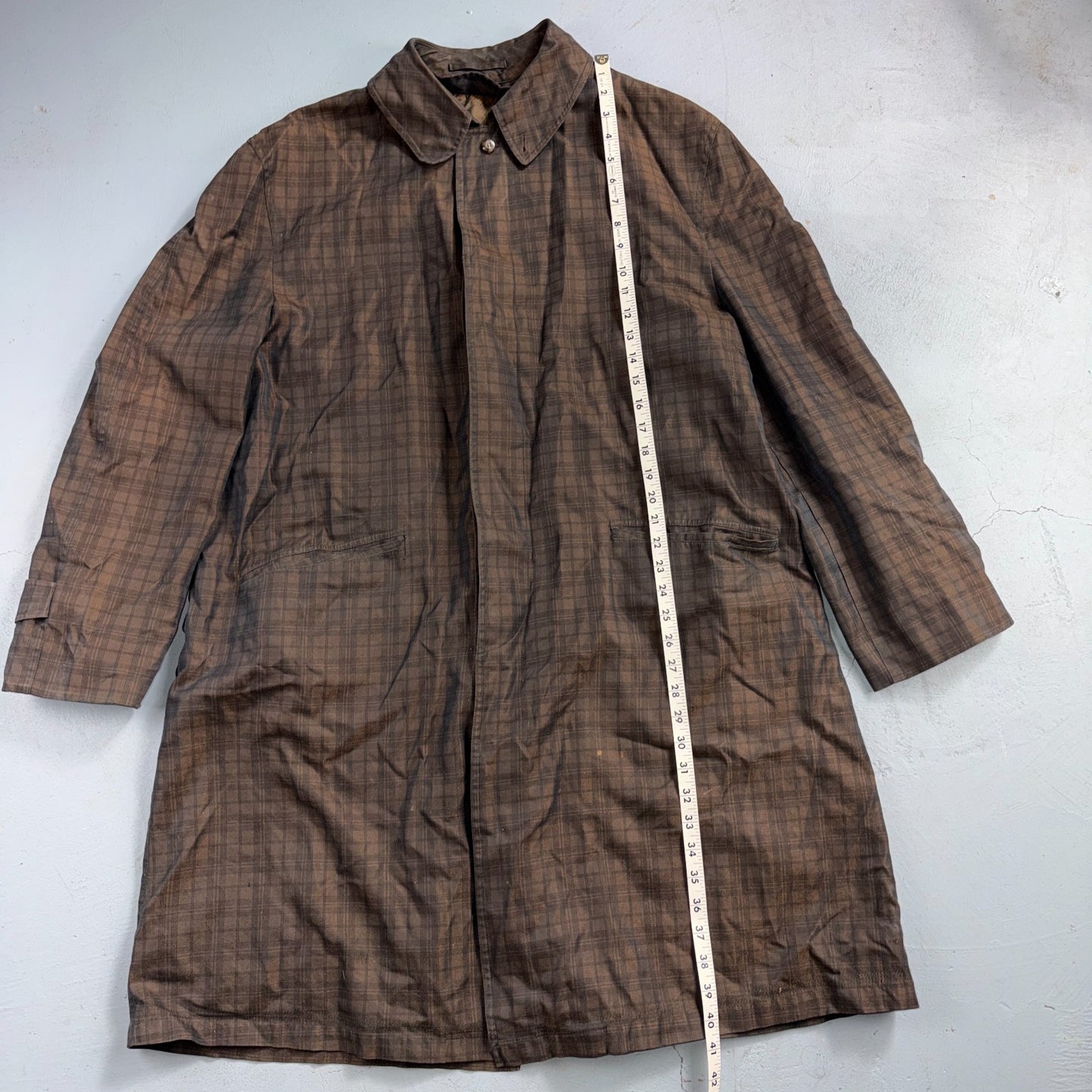 Vintage Size 42 All Weather Trench Coat Men Brown Button Rain Coat 1960s 60s