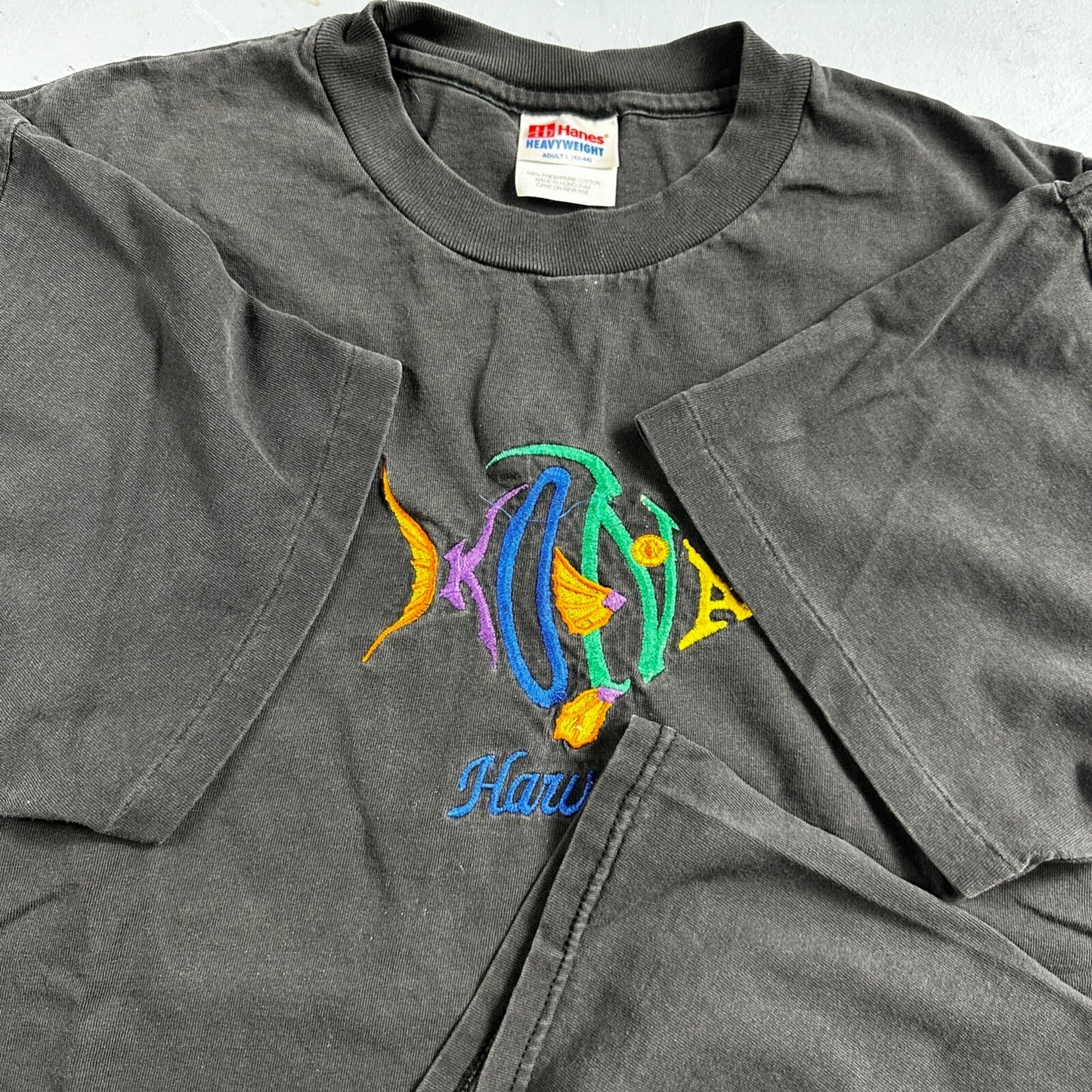 Kailua Kona Hawaii VTG T Shirt Single Stitch Faded Black Hanes Ocean Fish Sand