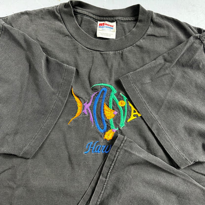 Kailua Kona Hawaii VTG T Shirt Single Stitch Faded Black Hanes Ocean Fish Sand