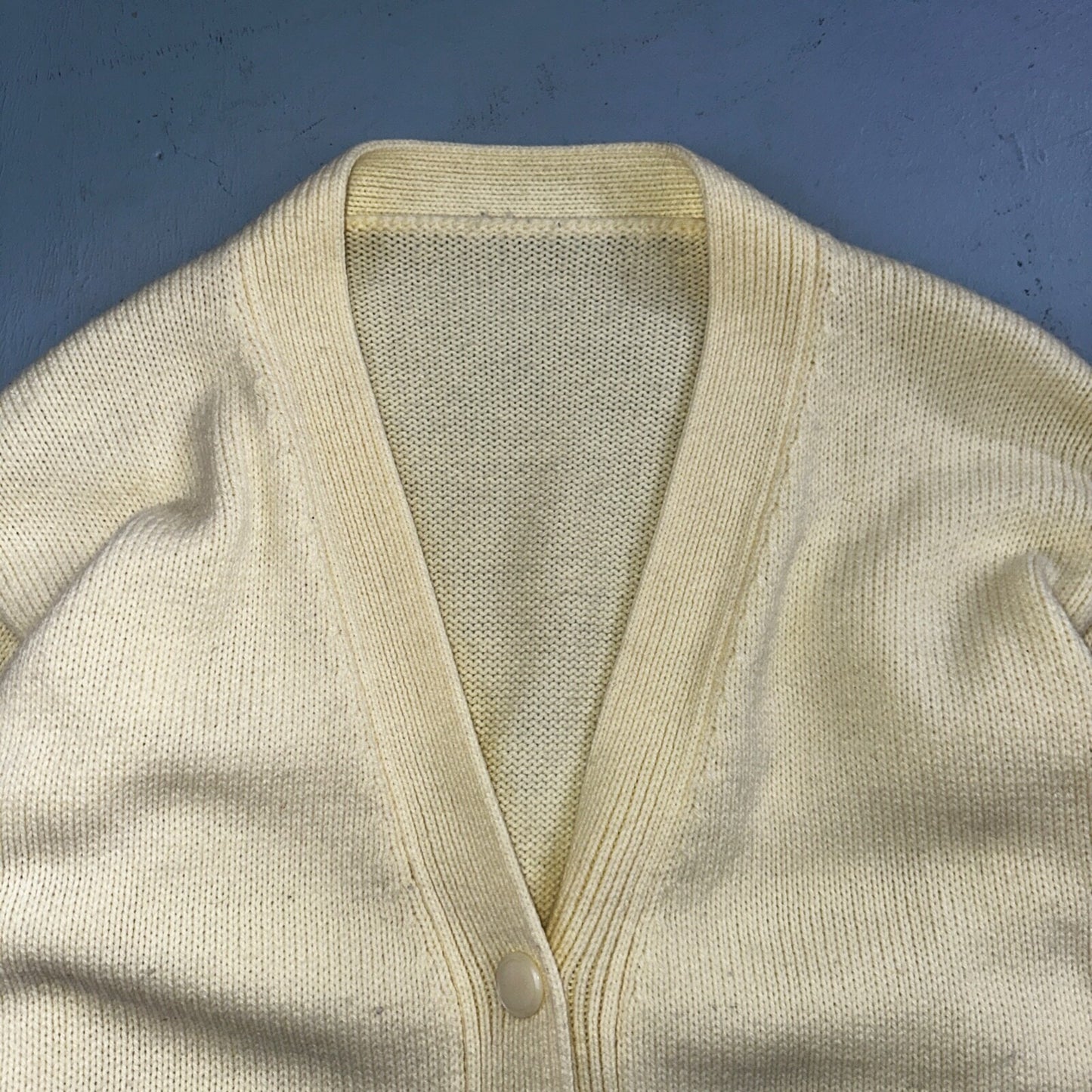 Vintage Yellow Knit Sweater Cardigan Womens 70s 80s Basic Cozy Essential Winter