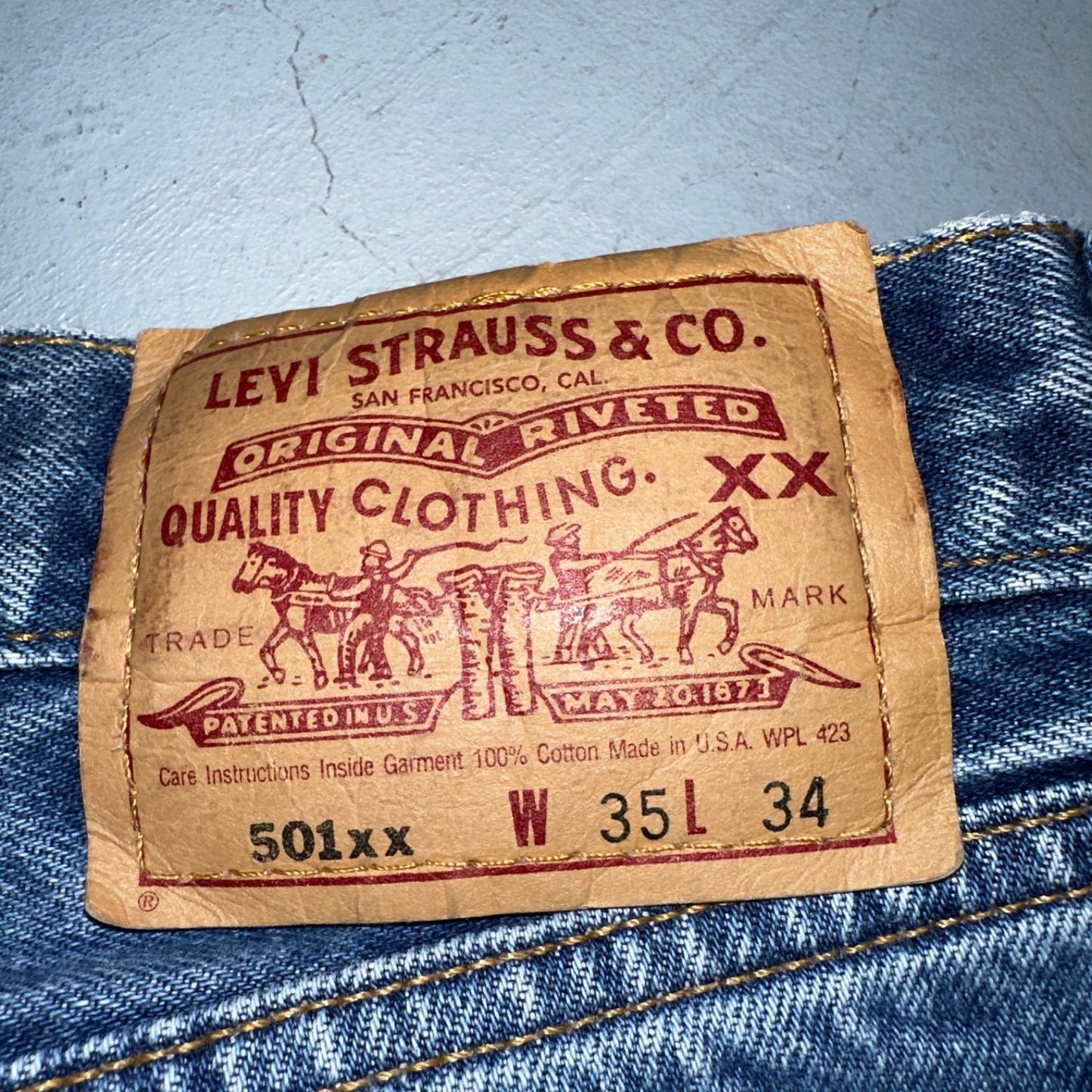 Levis 501 Vintage 90s USA XX Straight Leg Jeans Blue Med Wash 35x34 Act 33x30