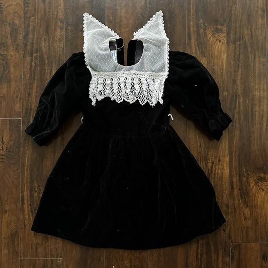 Vintage Sarah Kent Girls Victorian Style Dress Rare Black Pearls White Velour