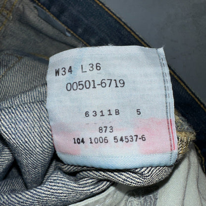 Levis 501 Vintage 90s XX Straight Leg Jeans Y2K Blue Med Wash 34x36 Act 33x35