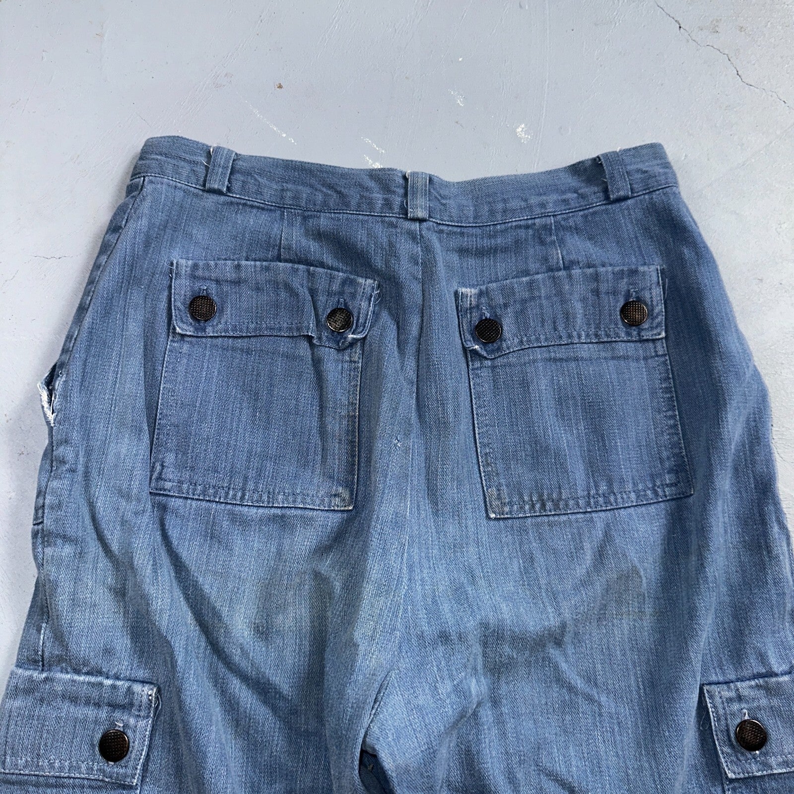 VTG 70s Jeans Canvas High Waist Sears Military Style P44 29x25 Capri HBT Rare