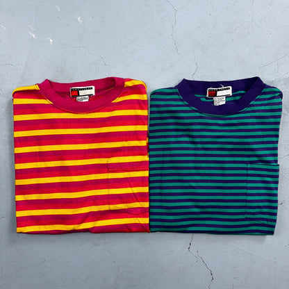 Striped Lot of 2 Headliners VTG T Shirt 90s Green Blue Pink Yellow Fun Large