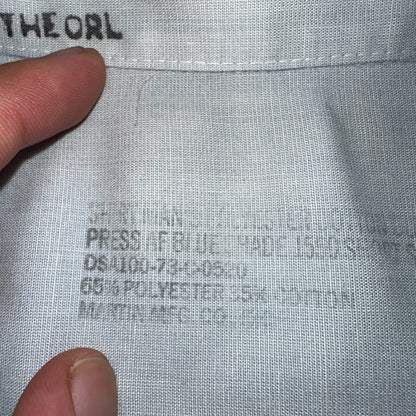 1973 US Army Vietnam War Men Blue Button Long Sleeve Shirt 16 DSA-100 1970s 70s