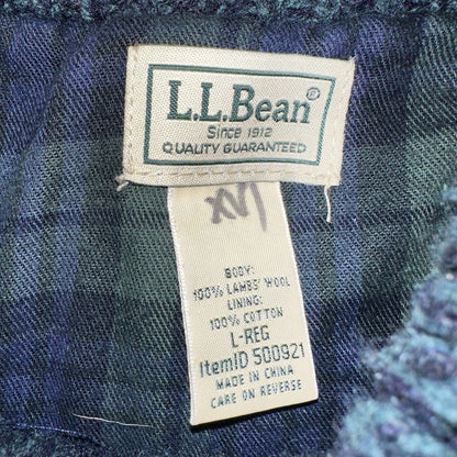 LL Bean Lambs Wool Blue Sweater Full Zip Flannel Plaid Lined Mens L Vintage