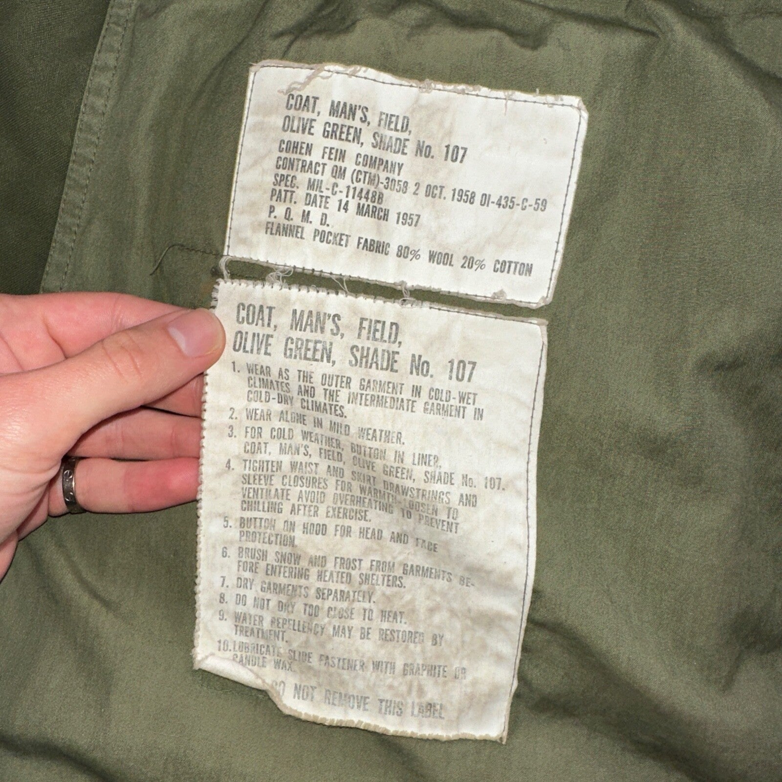 Vintage US Army Military OG 107 M-1951 Field Coat Jacket Mens Size M M65 1957