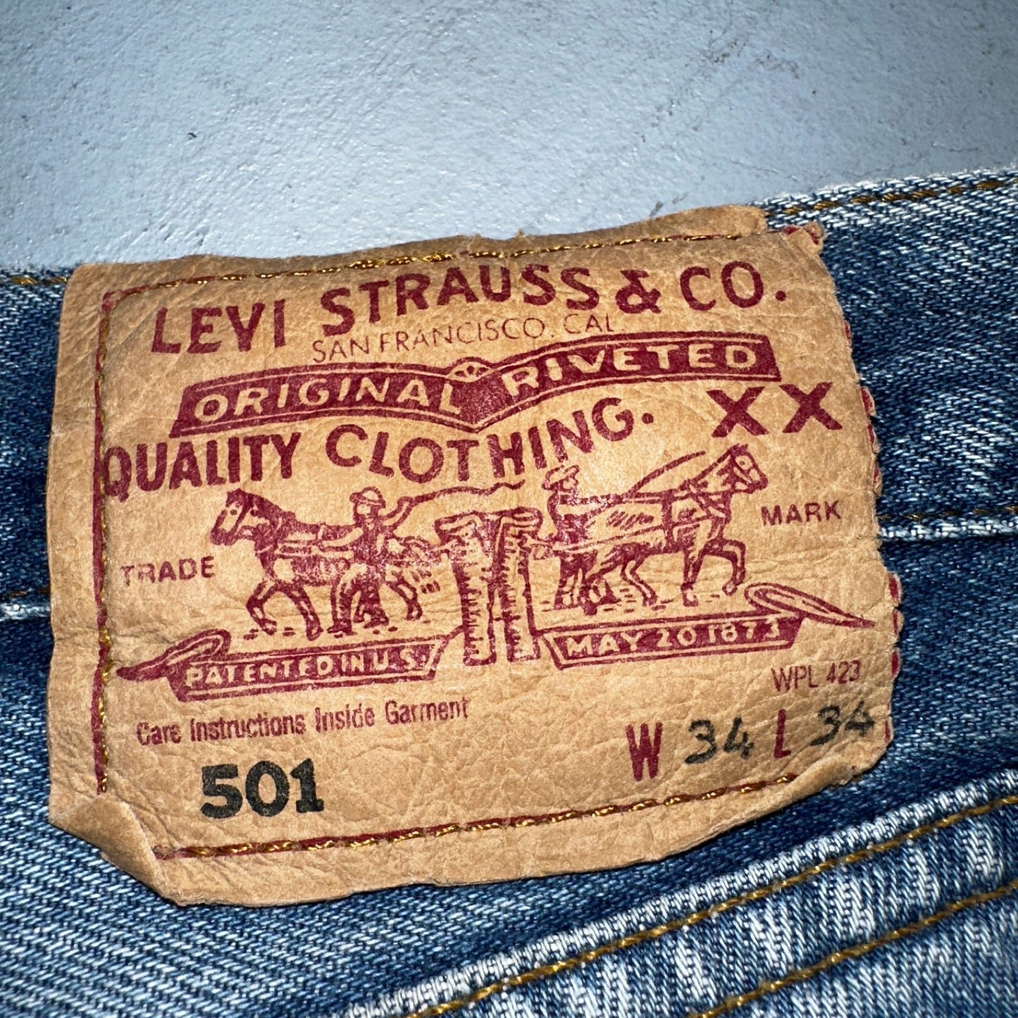 Levis 501 Vintage 90s Poland Straight Leg Jeans Blue Med Wash 34x34 Act 32x33