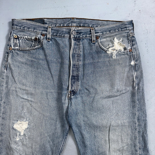 Levis 501 Vintage 90s XX Straight Leg Mexico Jeans 36x29 Light Wash Act 35x28