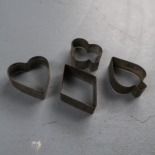 4 Vintage Metal Cookie Cutters Heart Diamond Club Spade Shapes Playing Card Suit