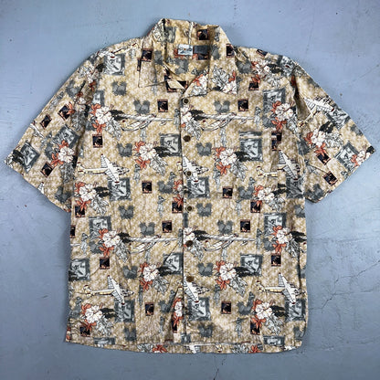 Vintage OP Ocean Pacific PANAIR Plane Hawaiian Men's Shirt Sz. M  Hula Girl