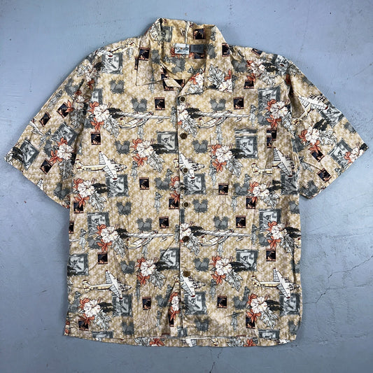 Vintage OP Ocean Pacific PANAIR Plane Hawaiian Men's Shirt Sz. M  Hula Girl