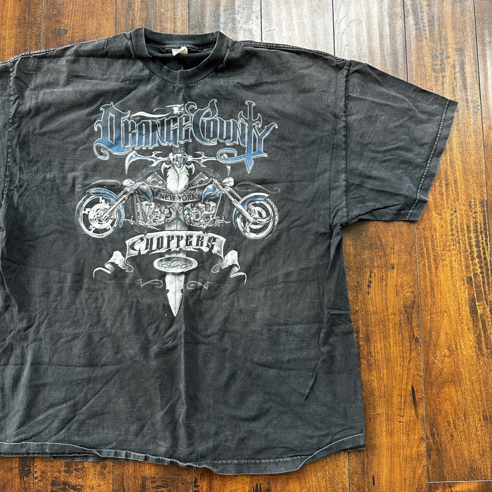 Motorcycle New York Chopper Vintage Style T Shirt 2XL Black Faded Harley Cool