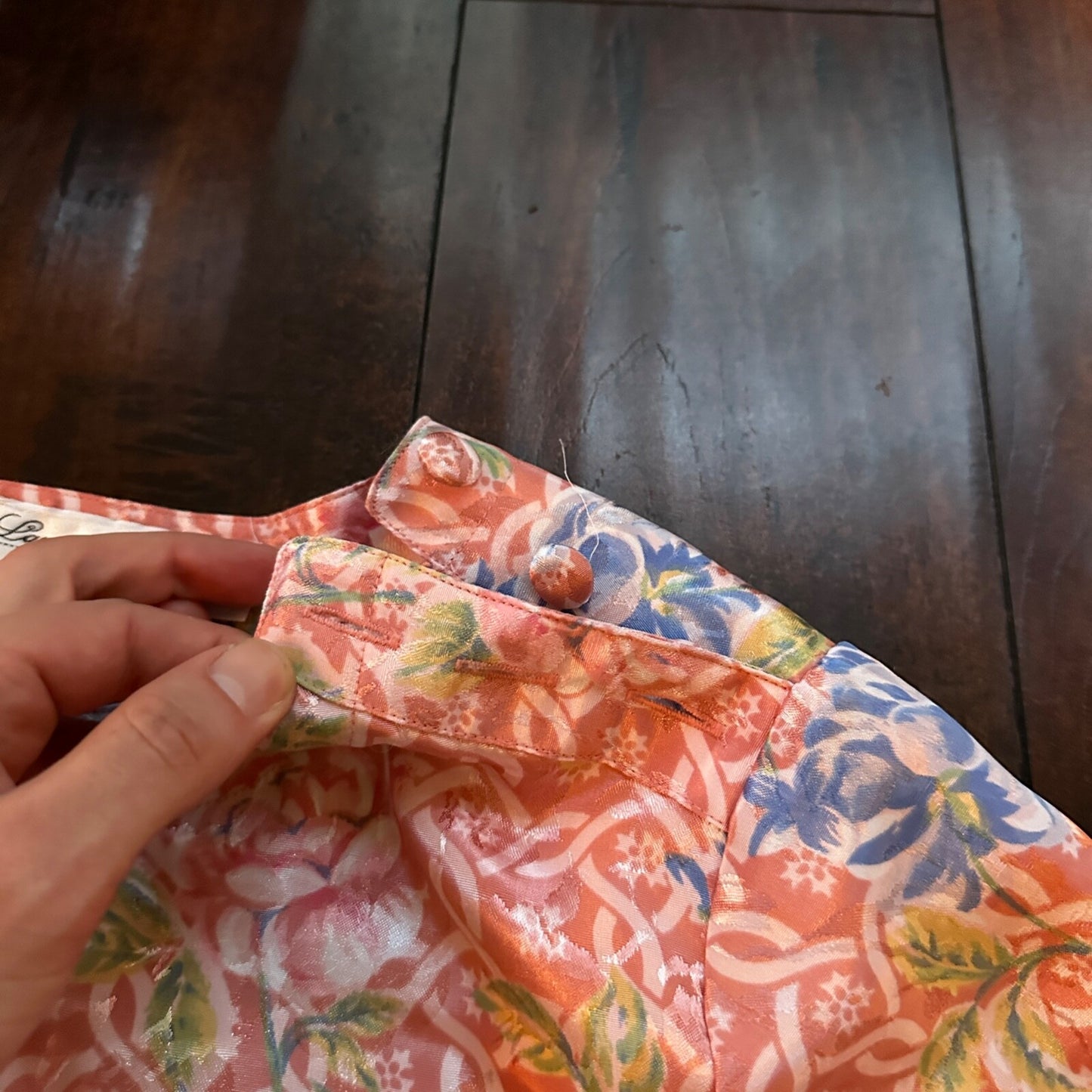 VTG Laura and Jayne Peites Womens Semi Sheer Blouse Blue Button 4 Floral Cute