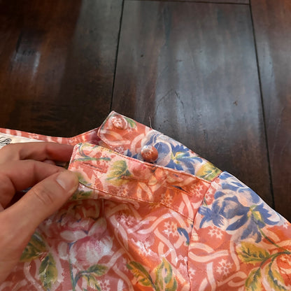 VTG Laura and Jayne Peites Womens Semi Sheer Blouse Blue Button 4 Floral Cute