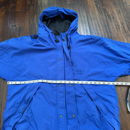 Eddie Bauer Windbreaker Jacket Mens M Blue Vintage Full Zip Ultrex Hooded RIPPED