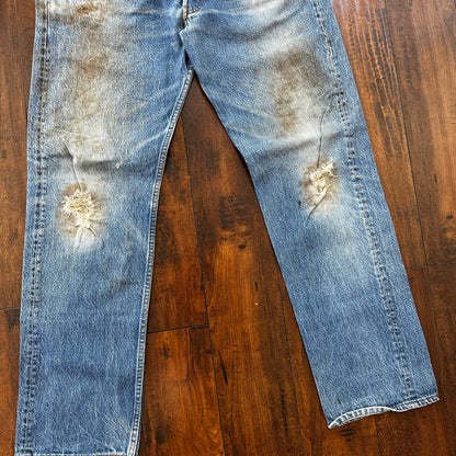 VTG 80s Levis 501 Button Fly 38x36 USA Tag Jeans Straight Wash Blue XX Act 34x32