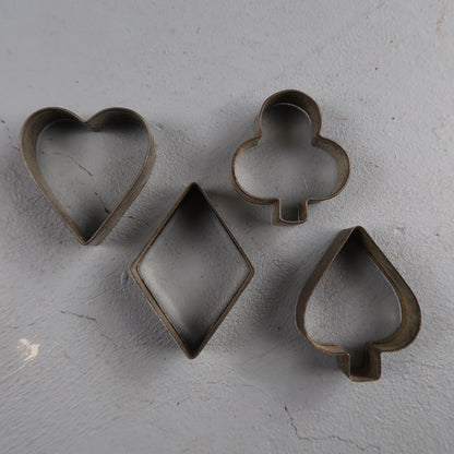 4 Vintage Metal Cookie Cutters Heart Diamond Club Spade Shapes Playing Card Suit