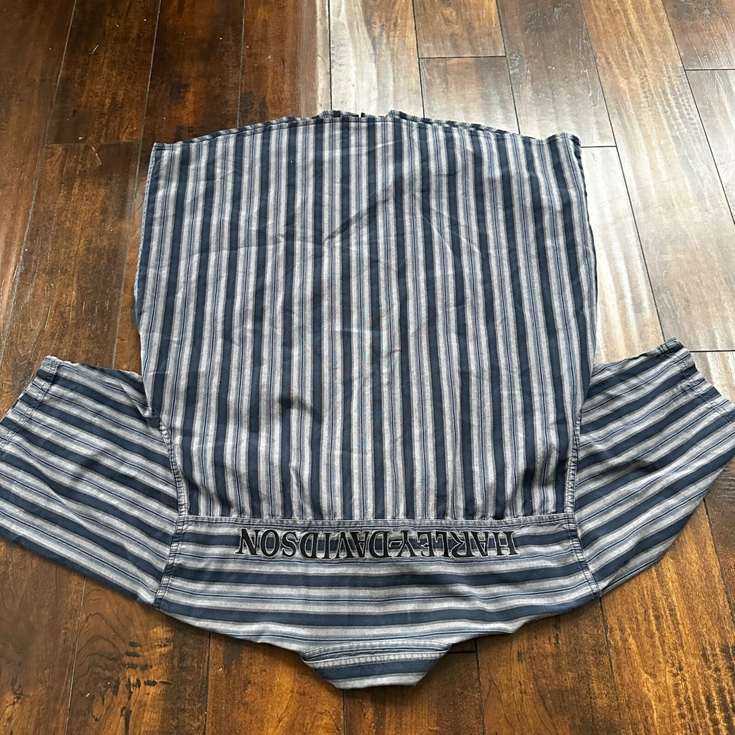 Harley Davidson Shirt Button Up XL Short Sleeve VTG Embroidery Striped Blue