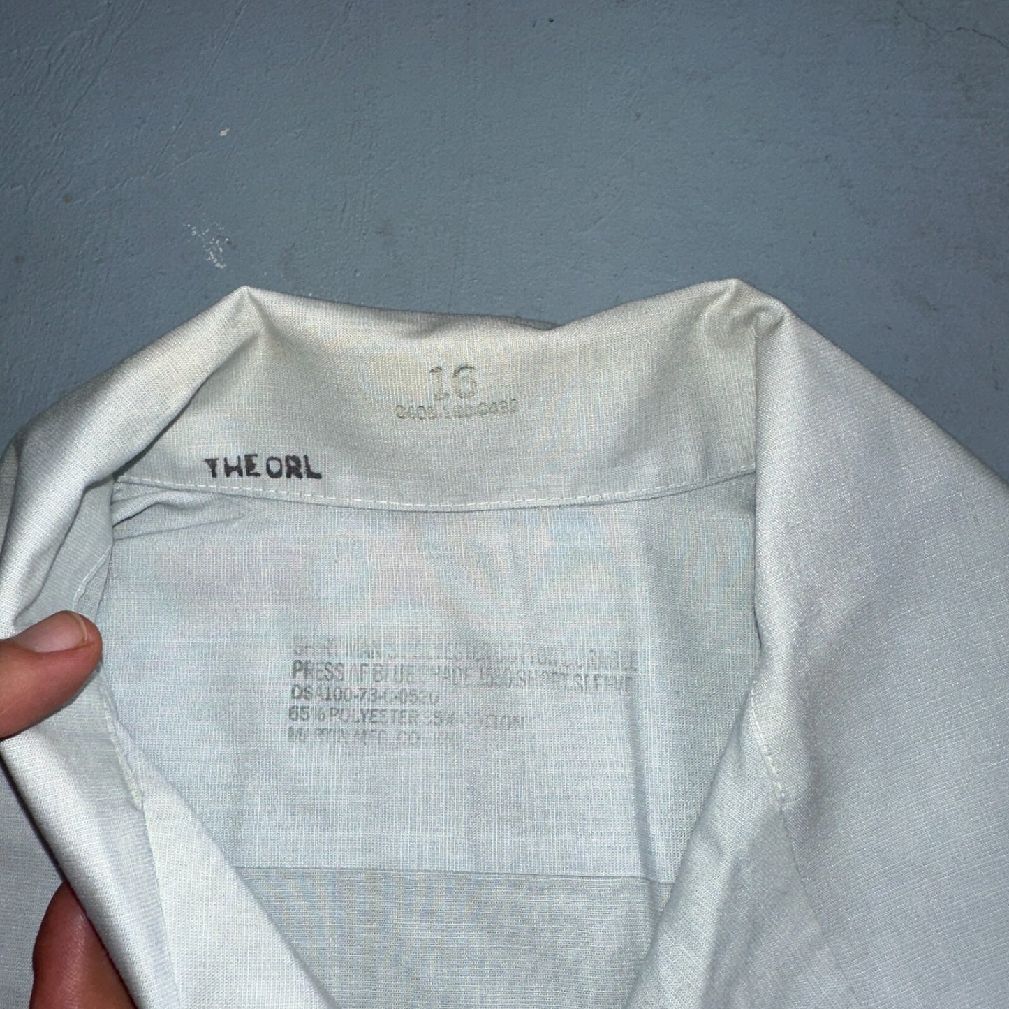 1973 US Army Vietnam War Men Blue Button Long Sleeve Shirt 16 DSA-100 1970s 70s