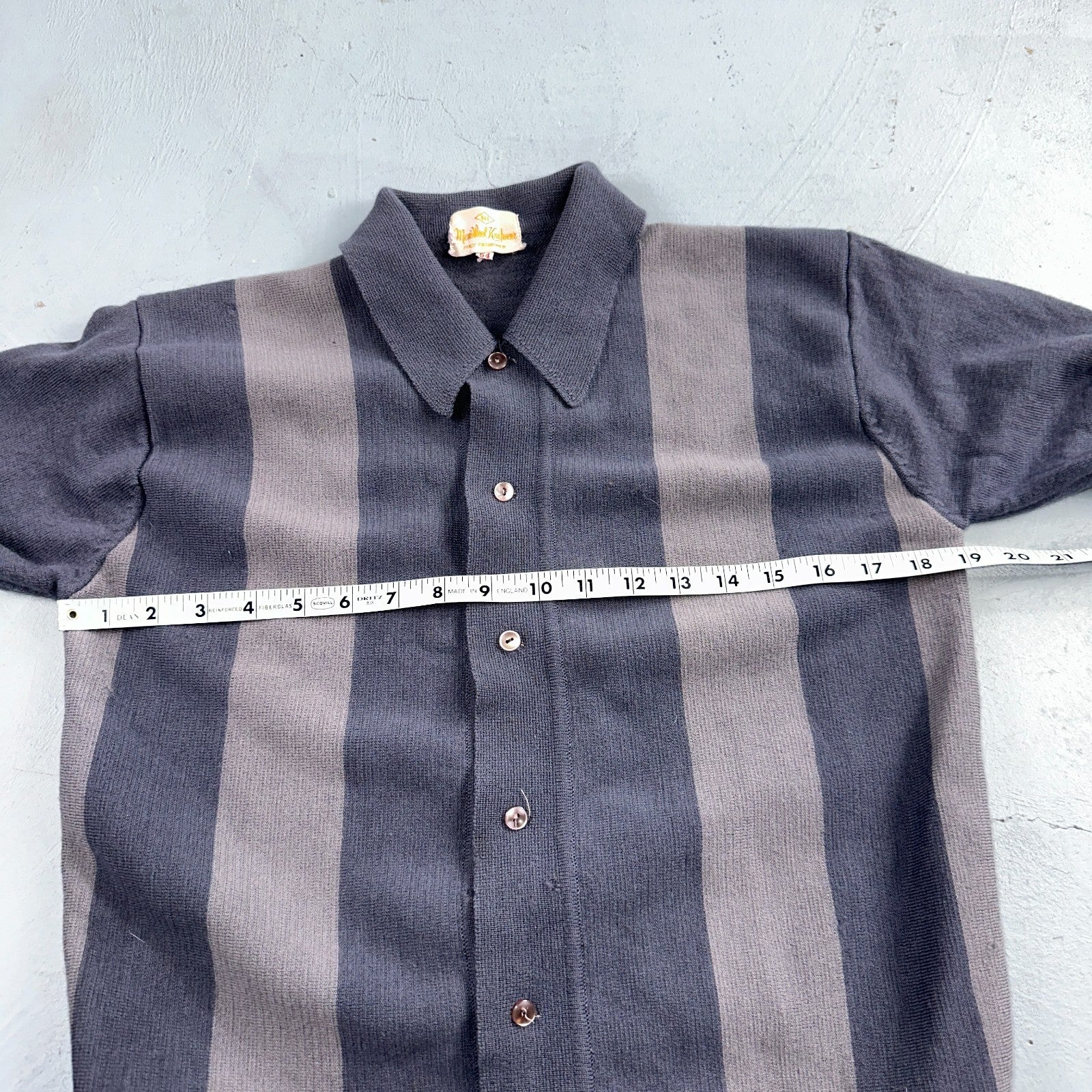 VTG 1960s Kintted Shirt Polo Gray Loop Collar Cardigan Sweater Rockabilly Kramer