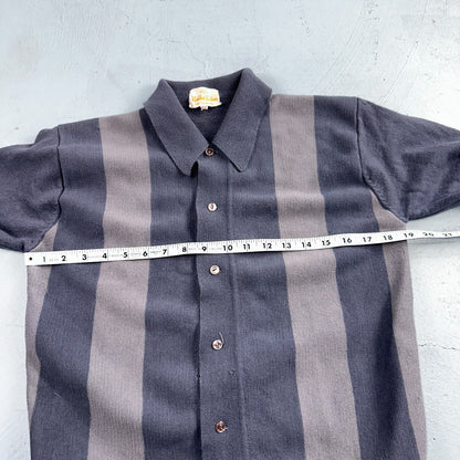 VTG 1960s Kintted Shirt Polo Gray Loop Collar Cardigan Sweater Rockabilly Kramer