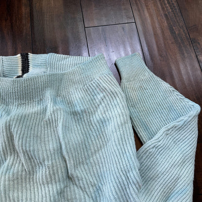 VTG 70s Columbia Knit Rugby Gear Sweater Zip Up Blue Color Block Made In USA