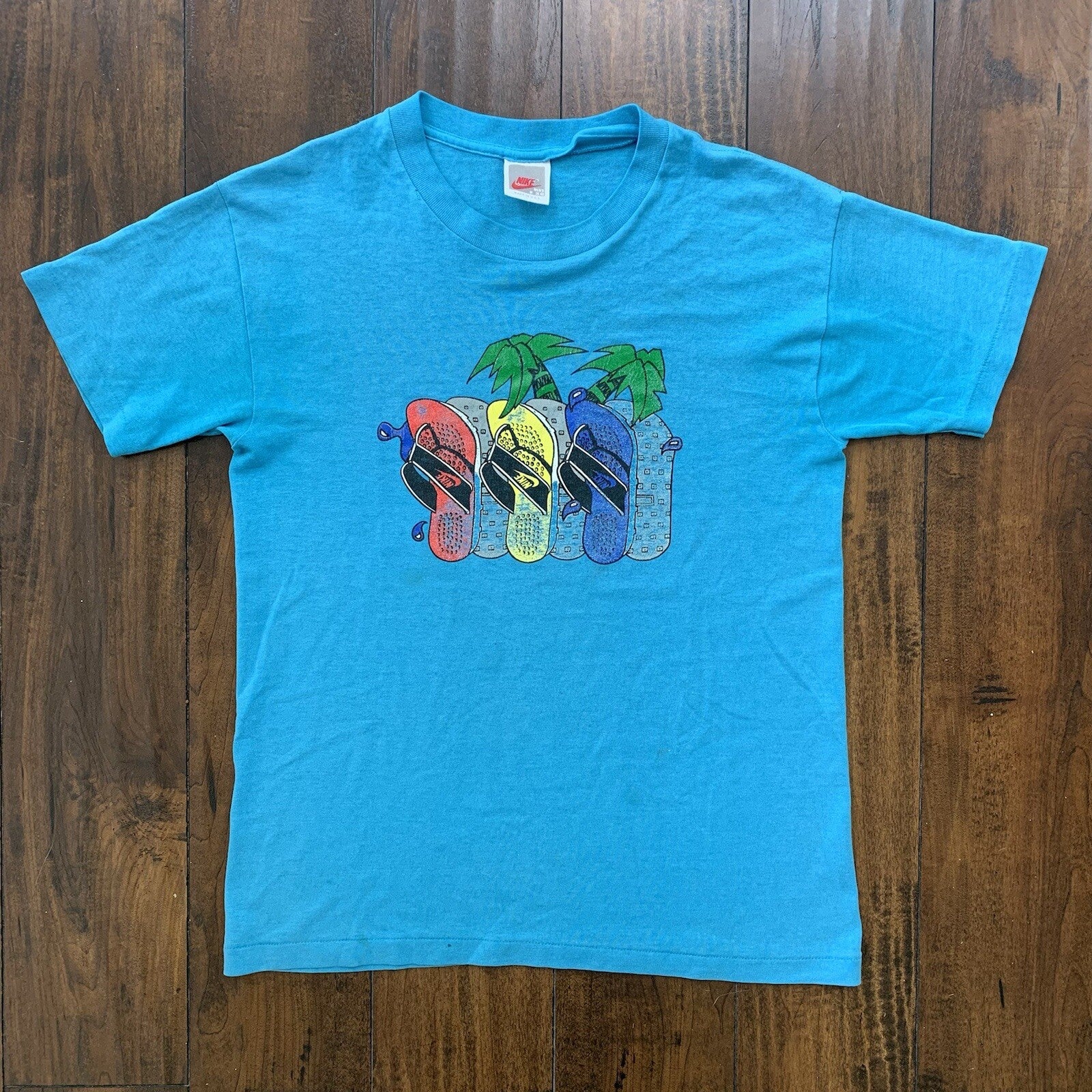 Nike Vintage T Shirt Mens M Palm Beach Waffle Sandals 80s Blue Tag Flordia Rap