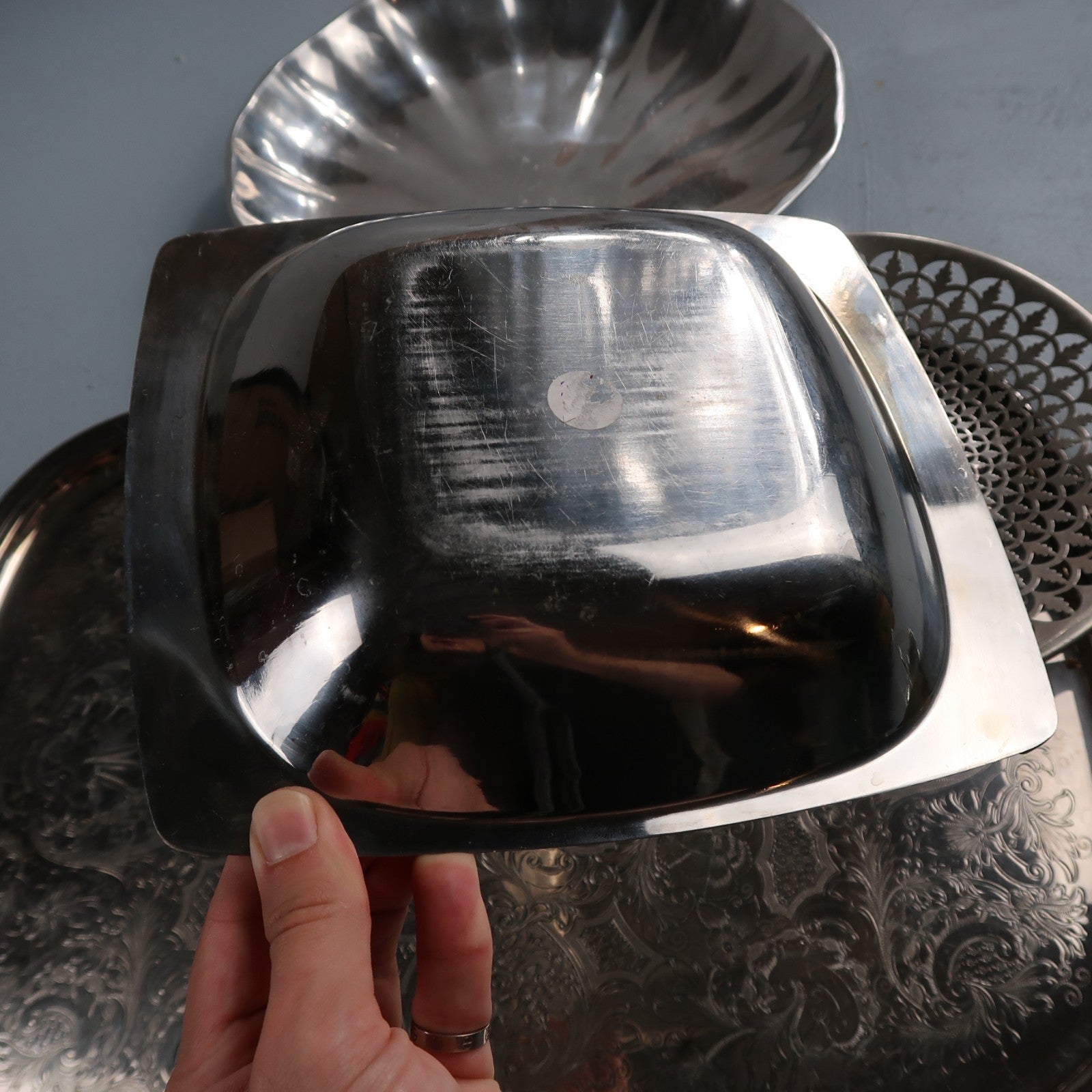 Vintage Baroque Victorian Not Silver Plated Platter Collection Lot Fancy Trays