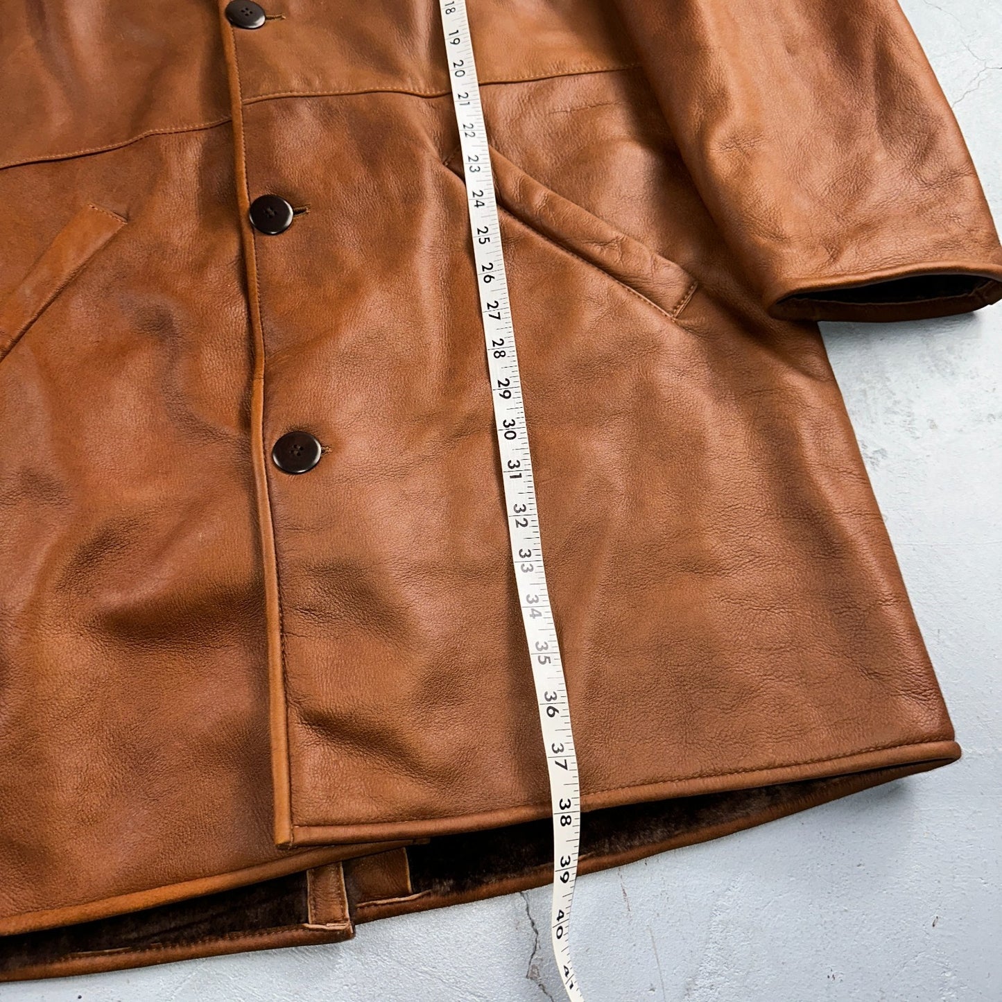 Bobby Jones XL Mens Coat Safari Parka Brown Leather Fur Lined Classy Long