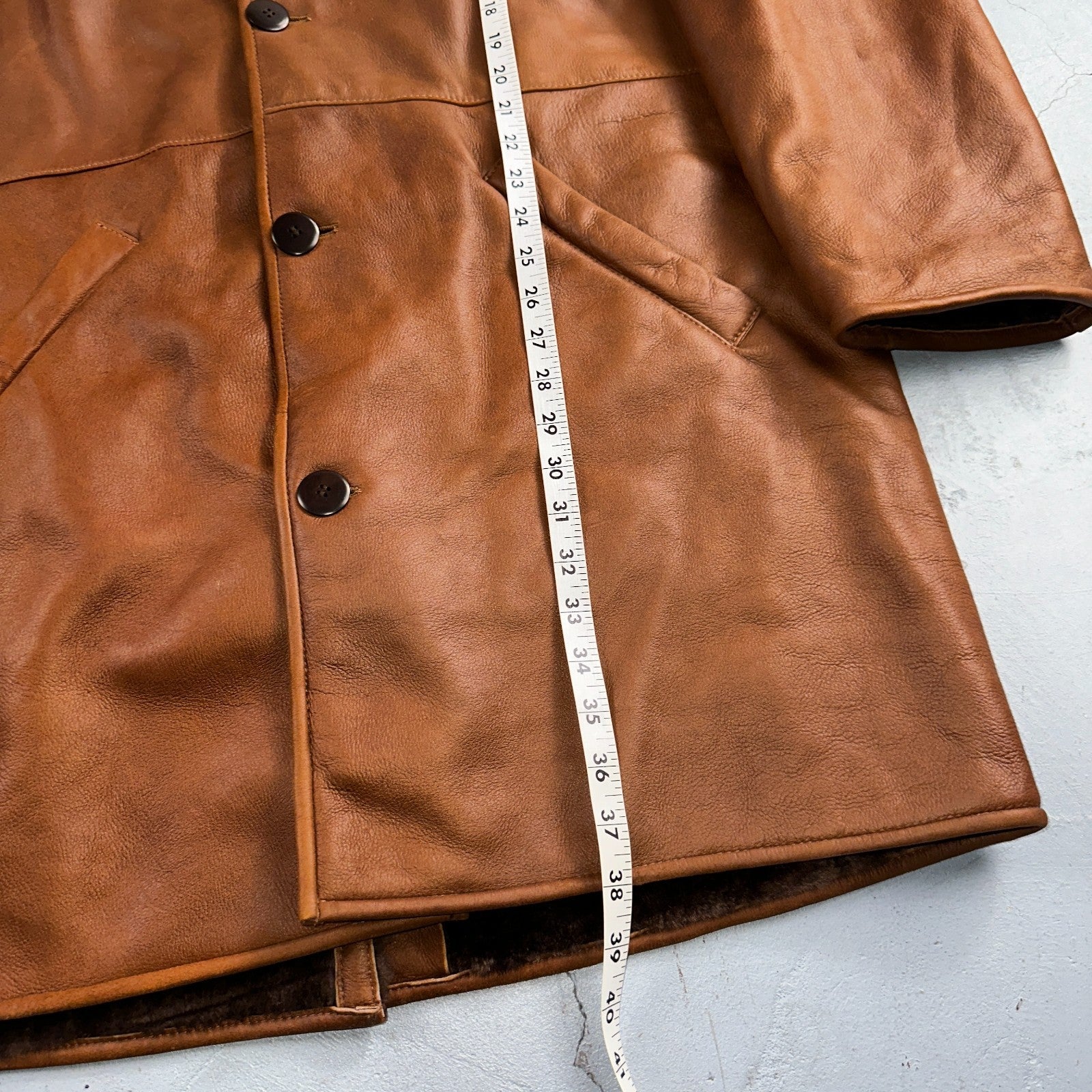 Bobby Jones XL Mens Coat Safari Parka Brown Leather Fur Lined Classy Long