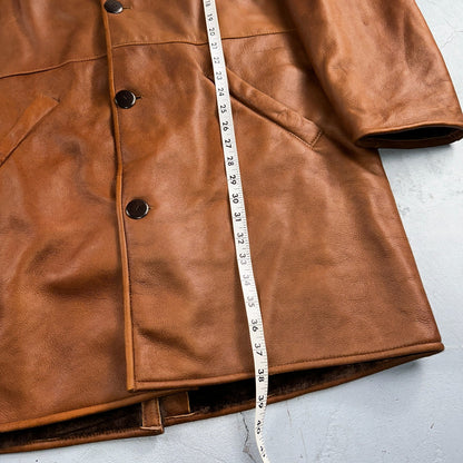 Bobby Jones XL Mens Coat Safari Parka Brown Leather Fur Lined Classy Long