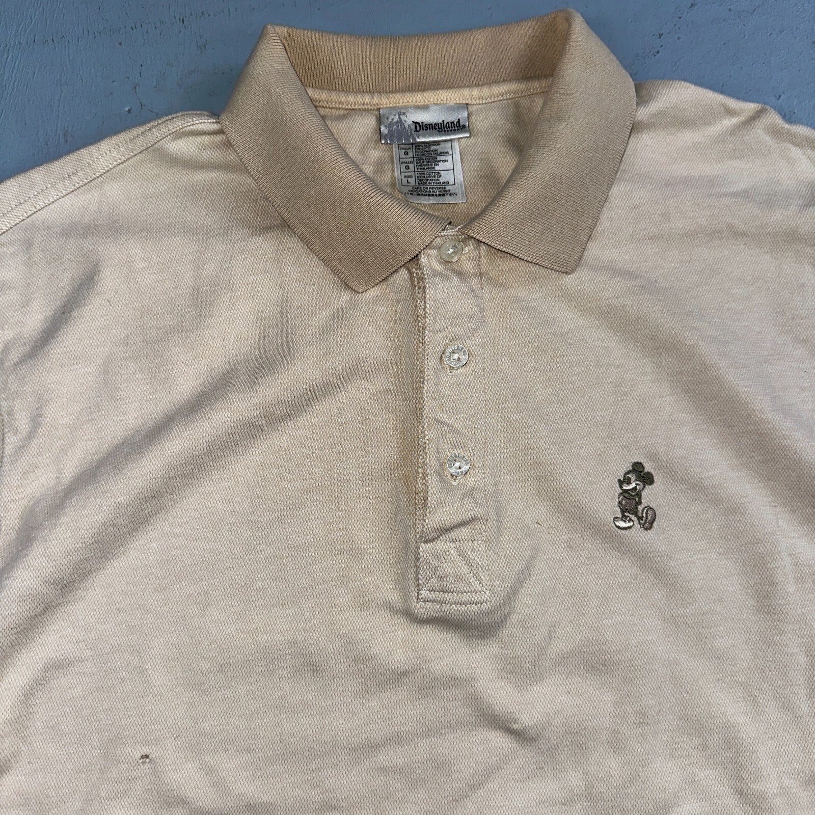 Disney Mickey Mouse Polo VTG T Shirt Disneyland Y2K Golf Cute Beige Tan Mens L