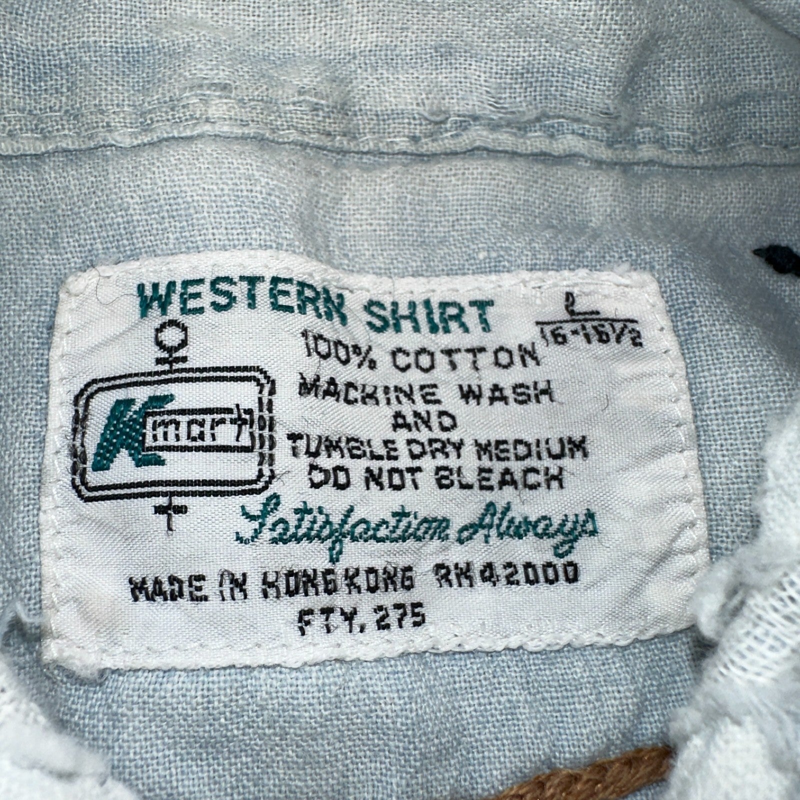 Vintage 70s Kmart Chambray Western Men’s Shirt Size L Embroidery Thrashed Rare