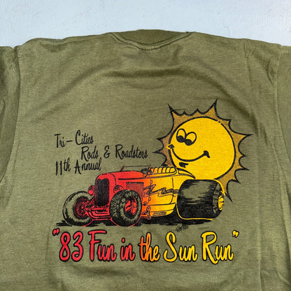 MASH Army Screen Stars 80s VTG T Shirt Sun Run 4077 Green Hot Rods Cool Large