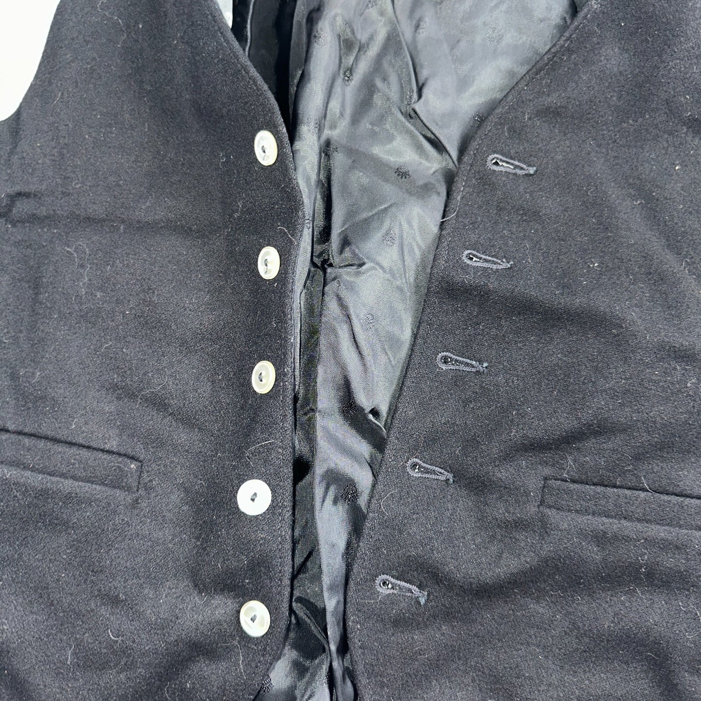 Vintage Buckle Back Vest Mens Black Waistcoat Size S 1940s 1950s 1960s Antique