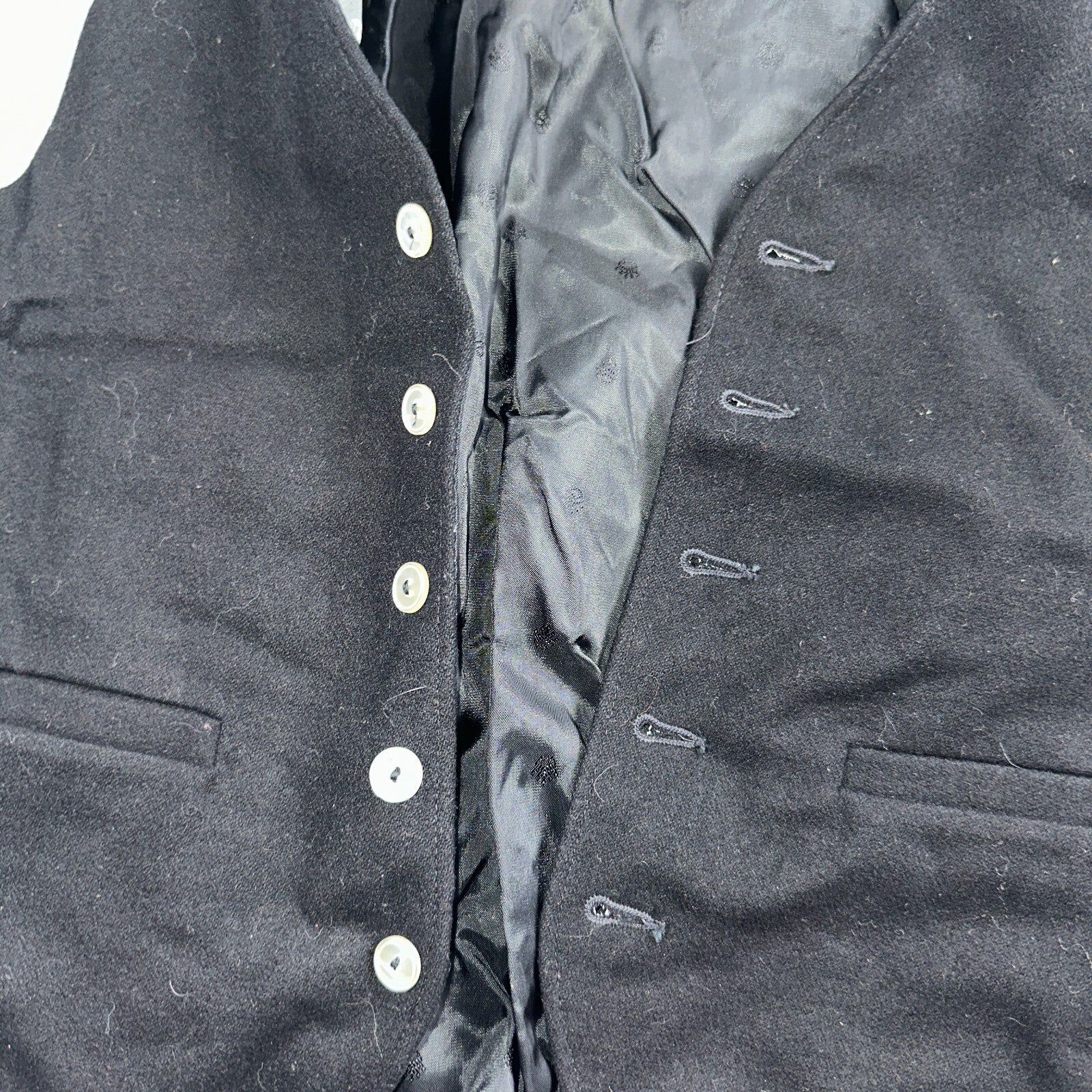 Vintage Buckle Back Vest Mens Black Waistcoat Size S 1940s 1950s 1960s Antique