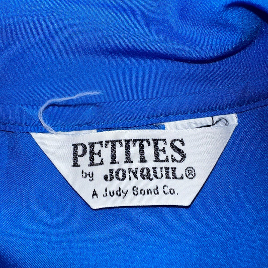 Jonquil Judy Bond Womens M Blouse Button Front Short Sleeve Blue 80s VTG