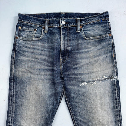 Levis 502 Y2K XX Slim Fit Jeans Blue Med Wash Whiskers 33x34 Vintage Style Worn
