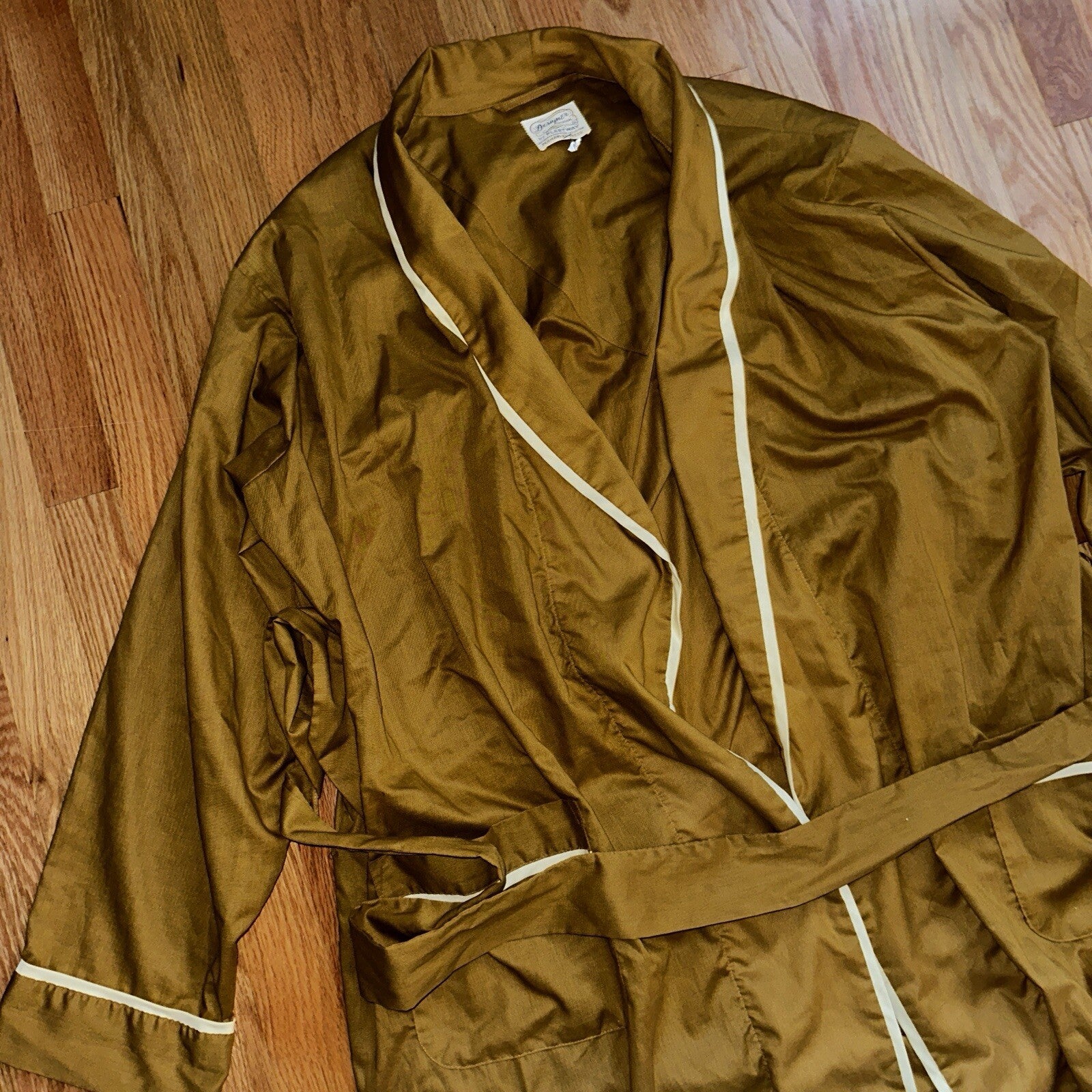 Vintage Pleetway 60s Lounge Robe Smoking Jacket Brown Yellow Toga XL Rockabilly