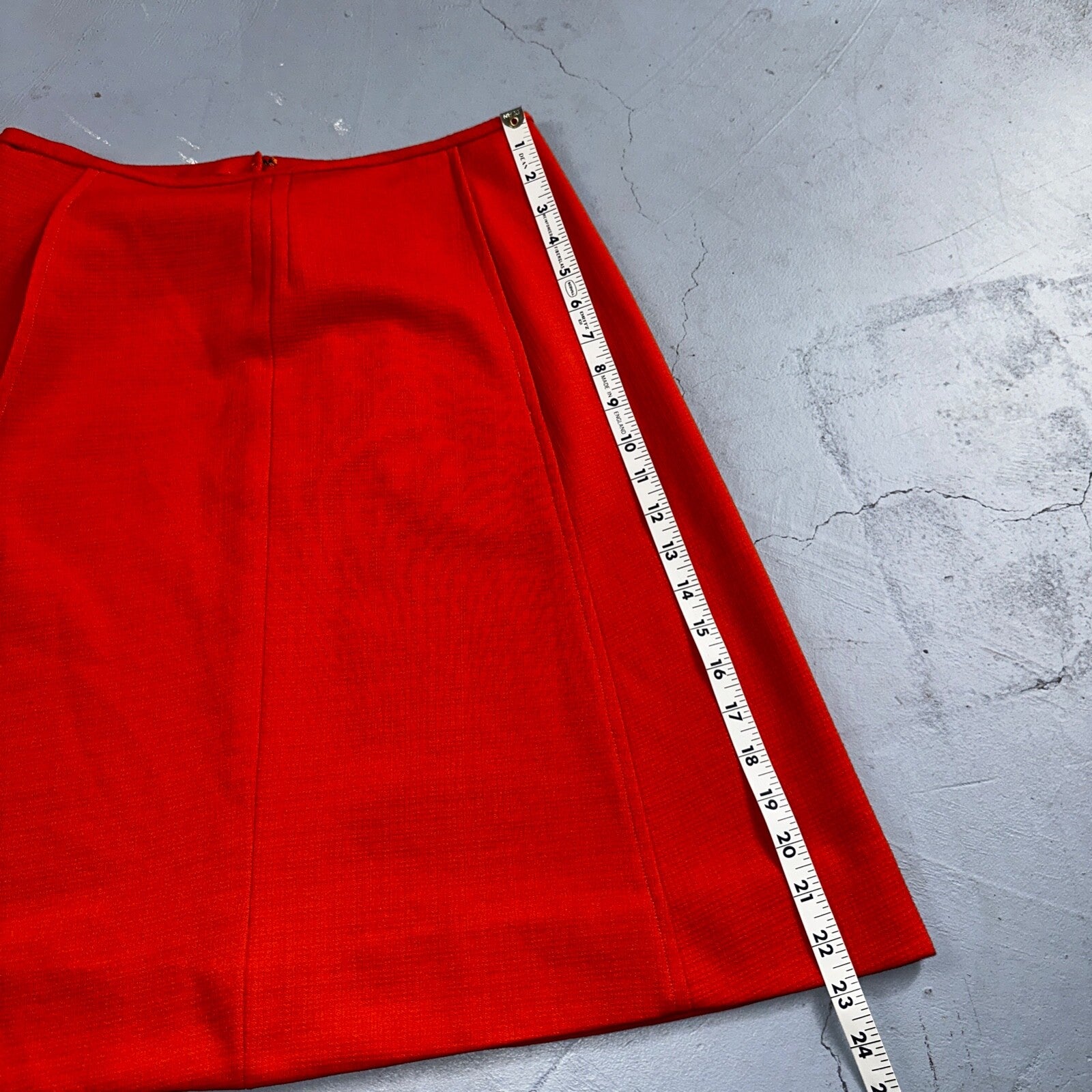 Orange Red Original Vintage Poly Pleated Skirt Rockabilly 1960s 70s 60s Simple