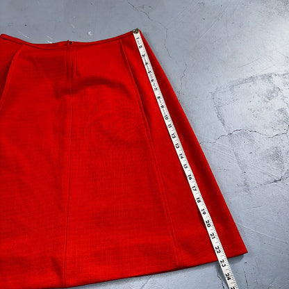 Orange Red Original Vintage Poly Pleated Skirt Rockabilly 1960s 70s 60s Simple
